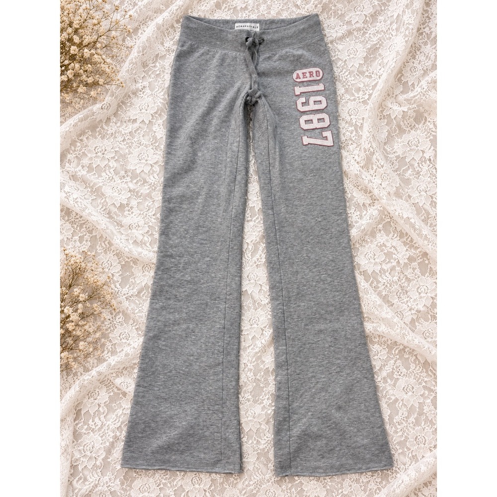 Aeropostale XS Gray Graphic Flare Leg Lounge Sweatpant Y2K McBling 2000s Preppy